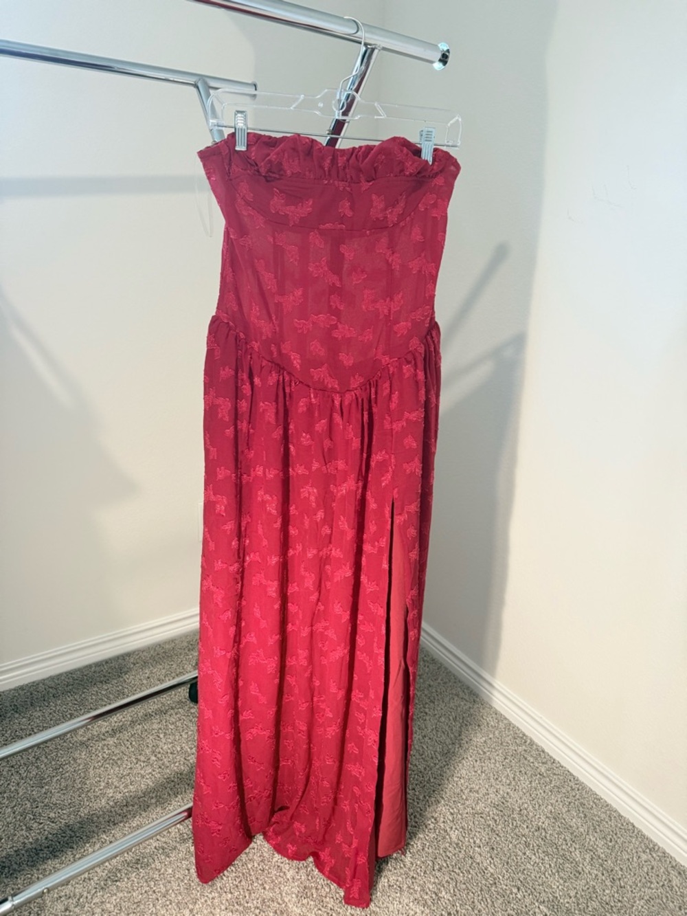 Peppermayo Strapless Red Floral Maxi Dress